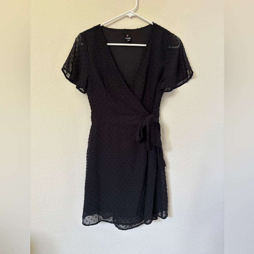 Black Dotted Wrap Dress